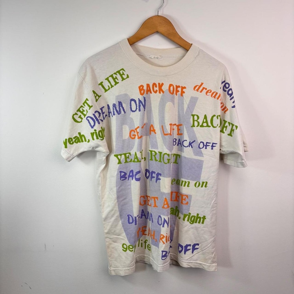Vintage 1990s Back Off Get A Life Dream On All Over Print Graphic T-Shirt M/L